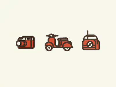 Retro Icons 50s 60s camera cool icons illustration line radio retro style thick lines vespa