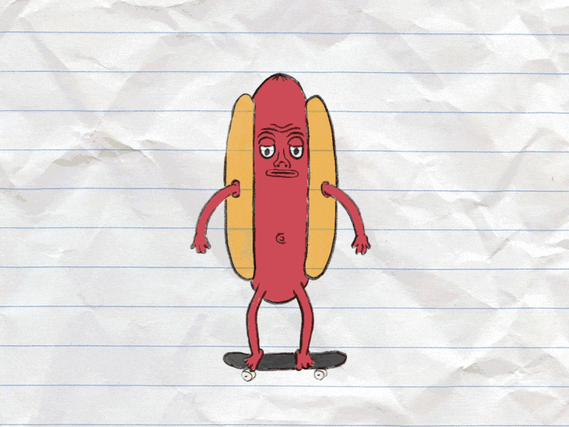 Anthropomorphic Skateboarding Hot Dog 2d cel animation hot dogs photoshop skateboarding