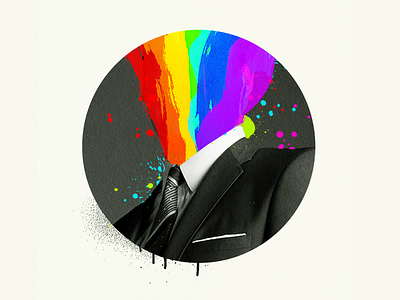 "Being LGBT in the C-suite" event graphic gay paint rainbow stroke suit