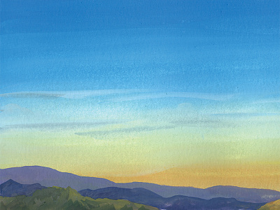 Dusk with Purple Mountains cd gouache illustration landscape nature package packaging painting record