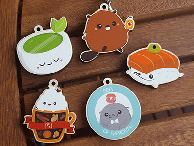 Cute Maple Wood Charms animal beaver cute food psl pun seal sushi tea whale