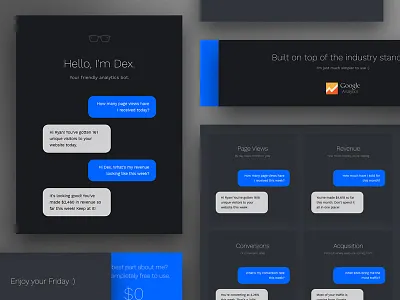 Dex analytics bot dex deximal google landing messenger metrics minimal page sms