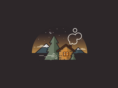 A house In the forest - Infographic template badge cloud forest house icon illustration infographic mountain star sunset wind