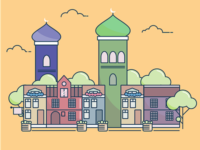 Line Art City building city flat illustration line mosque stroke