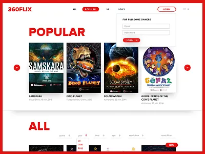 360flix.pro main screen fulldome red shadows show vr web