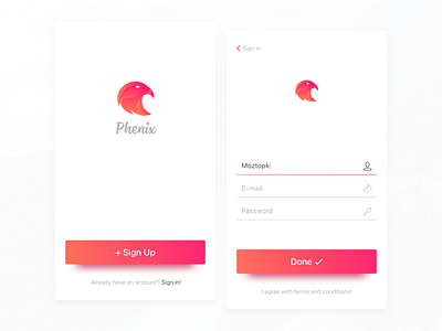 Phenix form log in phenix sign in sign up ui ux