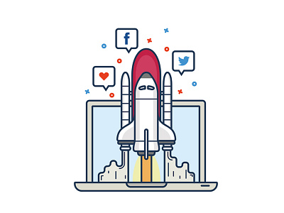 Rocket fasebook icon icons illustration laptop like rocket seo twitter vector