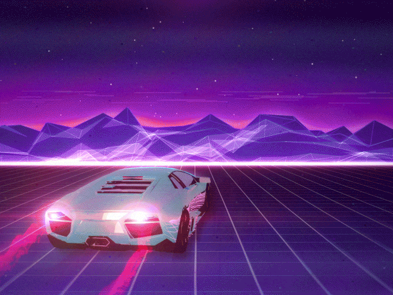 80s Retro Futuristic Lambo Landscape 80s futuristic glow tron