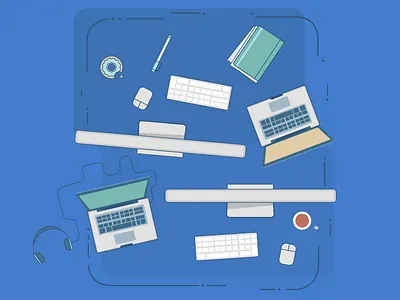 Team collaboration illustration blue essentials illustration laptop mac stack overflow tech