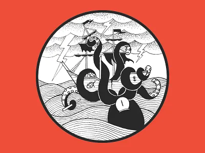 Kraken just want to make friends black illustration ink kraken oldschool sea ship tattoo white