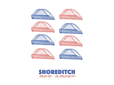 SHOREDITCH mon amour #1 amour blue bridge graphic london oldstreet postcard poster red shoreditch typo