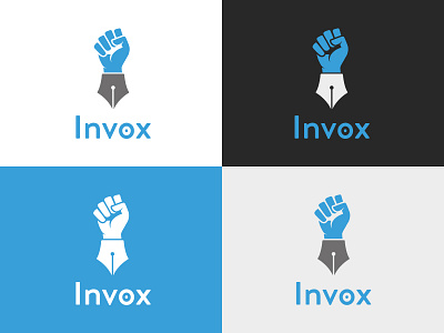 Invox logo design blue content marketing gray ink logo white