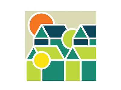 Happy Little Community blue community development green house houses icon logo mono line neighborhood simple trees