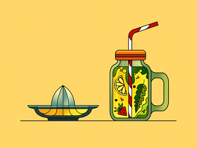 Lemonade basil demet kural illustration jar lemon lemonade lineart mint pipette squeezer stroke vector