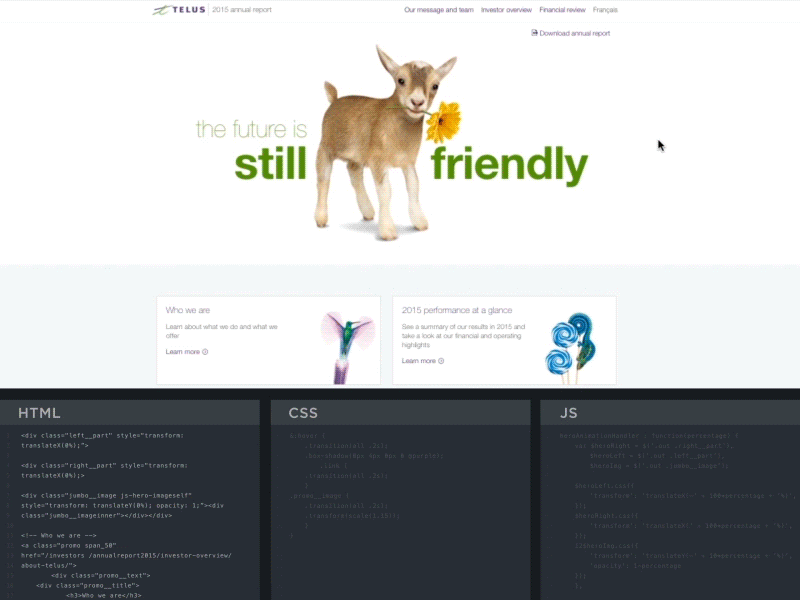 TELUS Annual Report animation code design development digital navigation ui ux web website