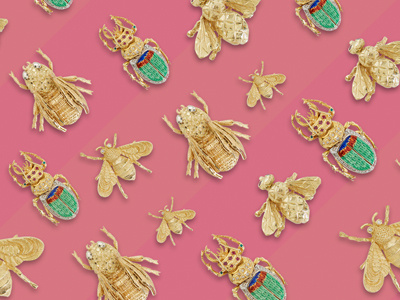 Cute as a Bug advertising antiques bugs gold graphic jewelry pink