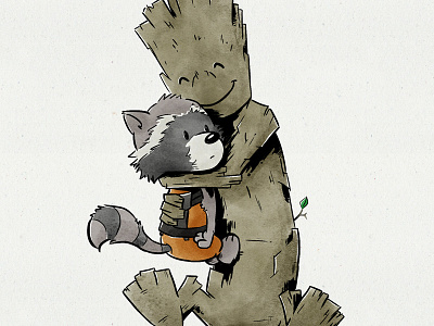 Rocket and Groot comics galaxy groot guardians illustration marvel raccoon rocket tree