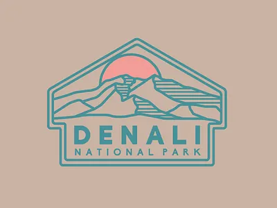Denali National Park badge illustration monoline national park patch vintage wilderness