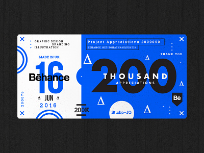 ∆ 200K ∆ behance blue freelance icons shots studio thanks thankyou ticket type uk