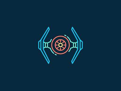 Tie Fighter icon illustration neon outline spaceship star wars tie fighter