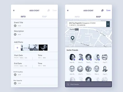 Create Event add clean ui dark ui edit event ui iphone app uiux design