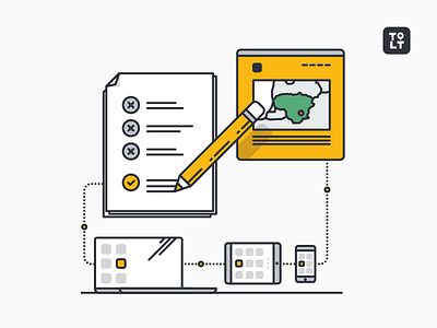 Idea brainstorm laptop line lithuania map minimal outline pencil phone tablet vector website