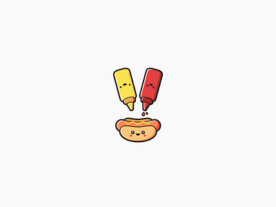 Hotdog bread bun cute dog grilled hot illustration ketchup mustard sandwich sausage vector