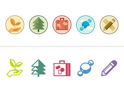 Program icons revisited agriculture carbon hand icon pencil suitcase tree