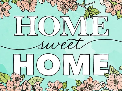 Home Sweet Home coloring book illustration quote watercolor