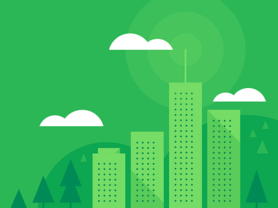 eBook Cover Illustration abstract building business clouds enterprise geometric green mountains social media trees
