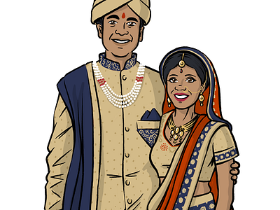 Indian Wedding Portrait couple design dress elegant engagement illustration jewelry man portrait pretty wedding woman