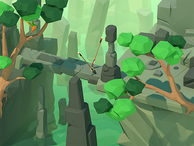 Low Poly Spears I 3d blender gradient low poly model parrot render rocks scene spear trees