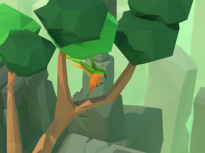 Low Poly Parrot 3d blender cracks gradient low poly model parrot render rocks scene trees