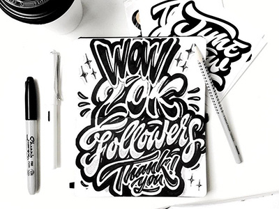 Woow friends! 20k followers✌🏻️Thank you so much! art hand lettering logo print sketch type