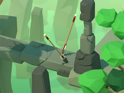 Low Poly Spears II - Detail Shot 3d blender cracks gradient low poly model render rocks scene spears trees