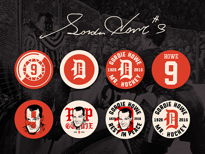 Gordie Button Pack badge buttons detroit gordie howe illustration legend redwings vintage