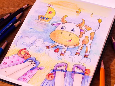 Goa Beach beach coloredpencil colors cow drawing drawingeveryday goa illustration mariashishcova moleskine sketchbook