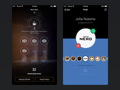 Profile Loyalty coffee ios mobile order payment profile sidebar stamp ui ux