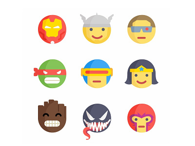 Emoji No.3 cyclop emoji faces flat guardians of the galaxy iron man magnito symbiote terminator thor tmnt wonder woman