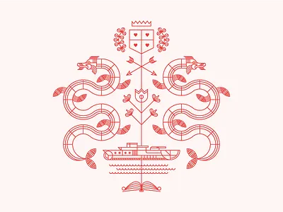 Great Lakes Home — full crest boat book crest crown dragon emblem heart illustration logo shield ship snake