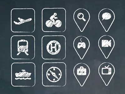 Chalkboard Icons 2d chalkboard chat design game icon illustration travel tv vector