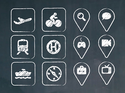 Chalkboard Icons 2d chalkboard chat design game icon illustration travel tv vector