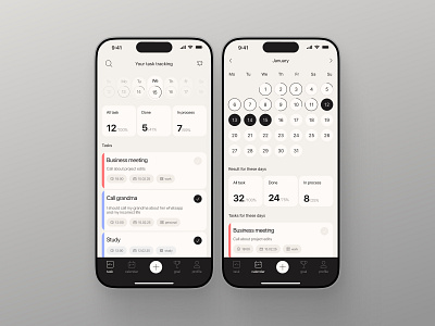 Task Management App: UX/UI appinterface calendardesign calendarui dailyplannerapp minimalui mobileappdesign productivityapp productivitytools scheduleplannerui taskmanagementapp tasktrackerapp todoappdesign ui uiux uiuxinspiration uxui whiteblack app workflowoptimization