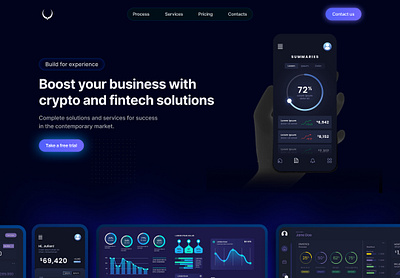 Crypto startup concept crypto fintech landing page startup ui web