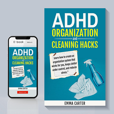 ADHD Organization & Cleaning Hacks Book Cover Design banner ebookcover graphic design logo poster