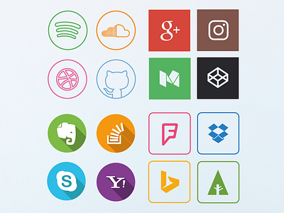 Social media icons clean flat icons long media network outlined platform shadow social web white