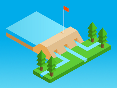 Isometric Levee Icon flag icon imgix isometric levee trees vector water