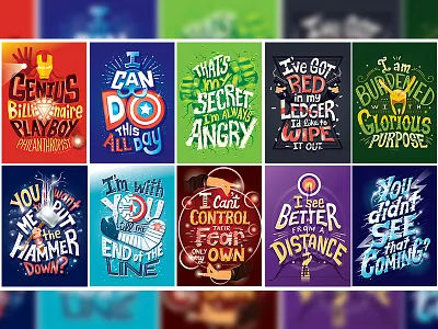 MCU Lettering series avengers captain america hulk incredible hulk iron man lettering loki marvel quotes thor typography words