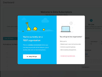 Onboarding Pop over UI blue popover popup saas subscriptions ui webapp zoho