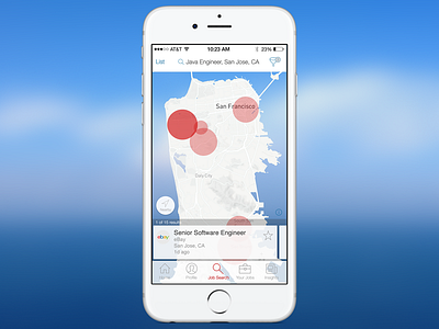 Job Search Map View Rebound app cards ios iphone6 map mobile results search serp